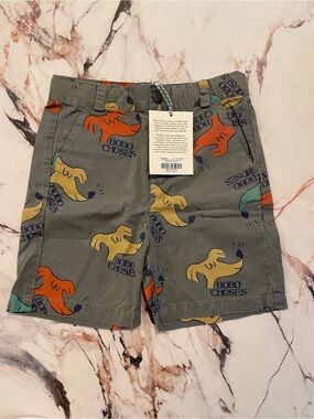Bobo Choses Olive Shorts with Multicolor Dog Prints 6-7
